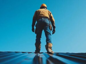 a licensed roofer in illinois standing on a roof